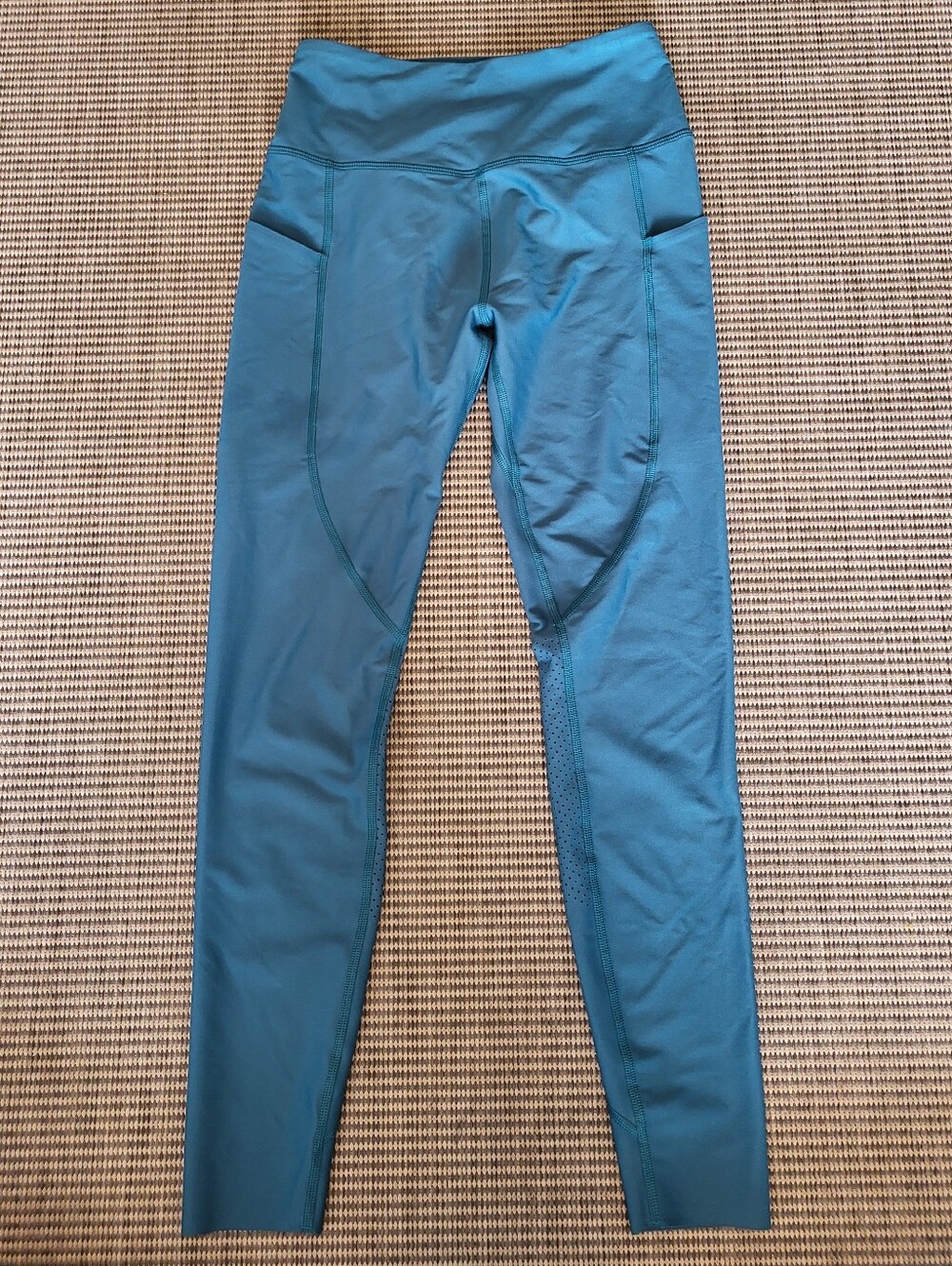 Peloton Cadence High Rise Pocket Leggings Size S Blue Teal Laser Cut Mesh